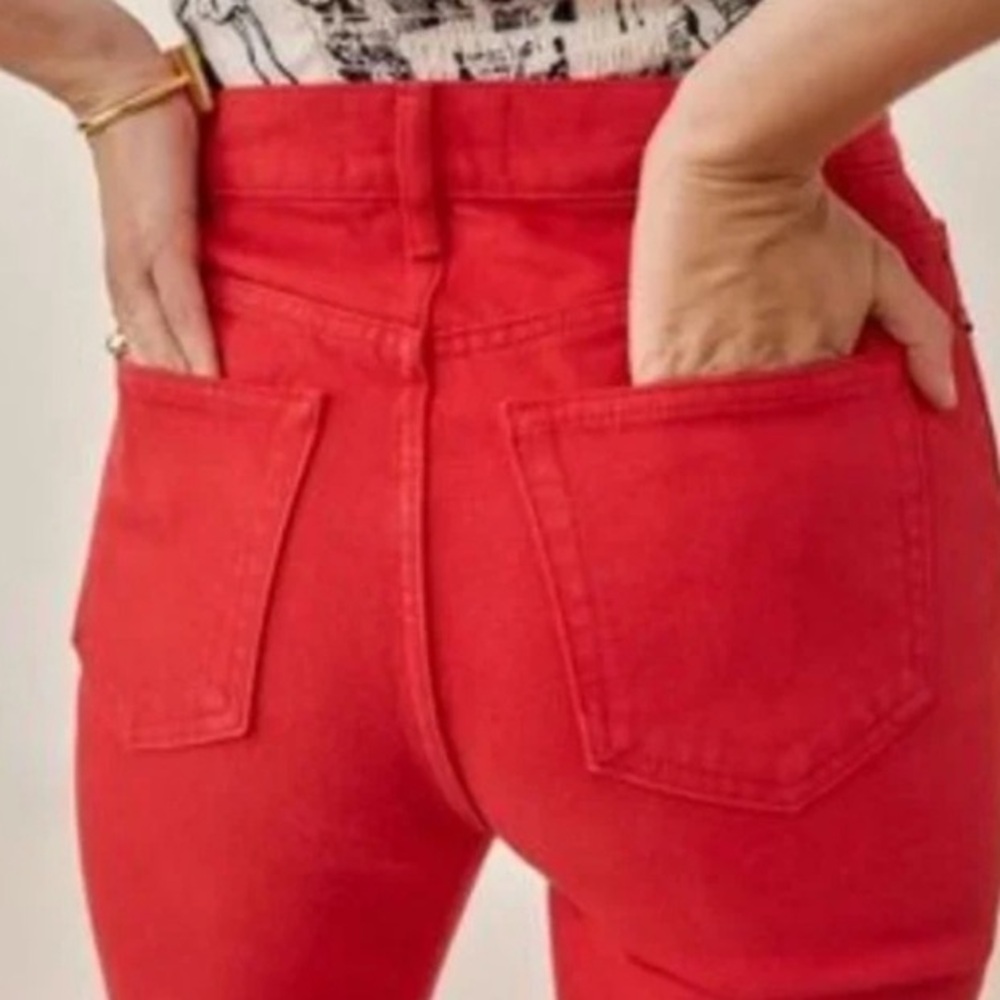 Reformation Cynthia Red High-Waisted Straight Leg Jeans - Picture 2 of 8